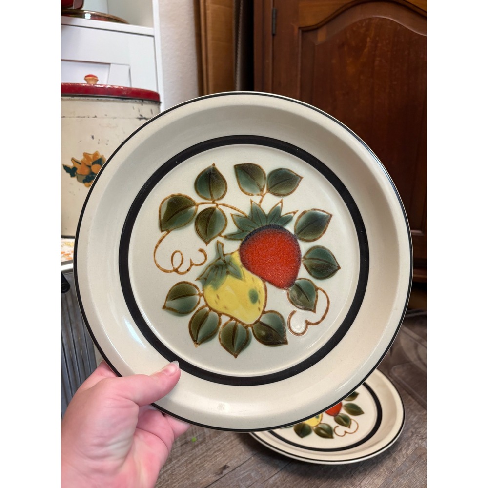 VTG Stoneware Dinner Plate Strawberry Fruit Hand Painted Retro 10" as is